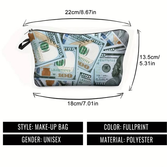 Womens NEW Green Money Print Cosmetic Bag/Tarot Clutch/Mini Purse, OS - Picture 7 of 8